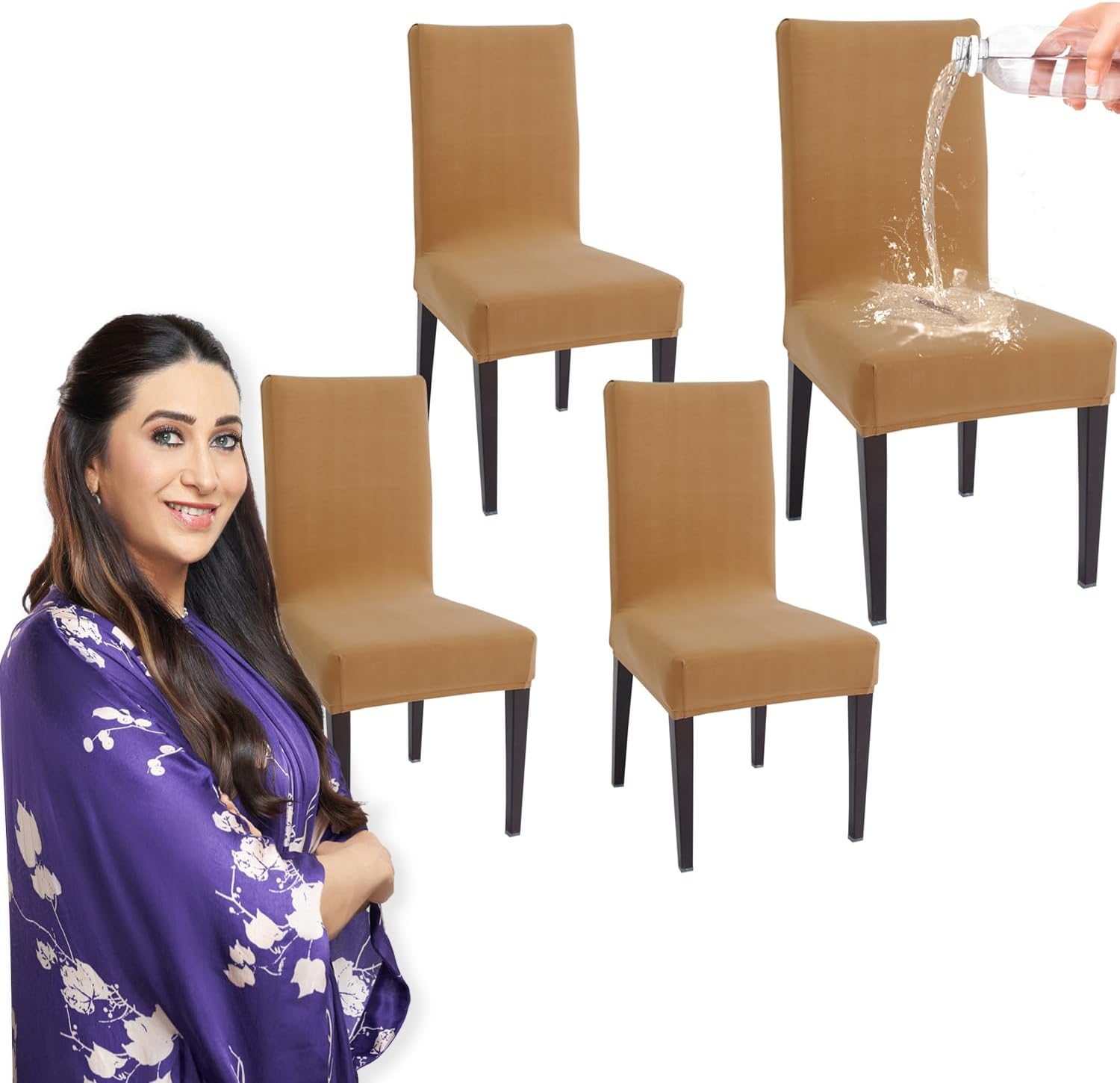 HOKIPO Dining Chair Cover Water-Resistant, Pack of 4, Camel (AR-4916-CML*4)