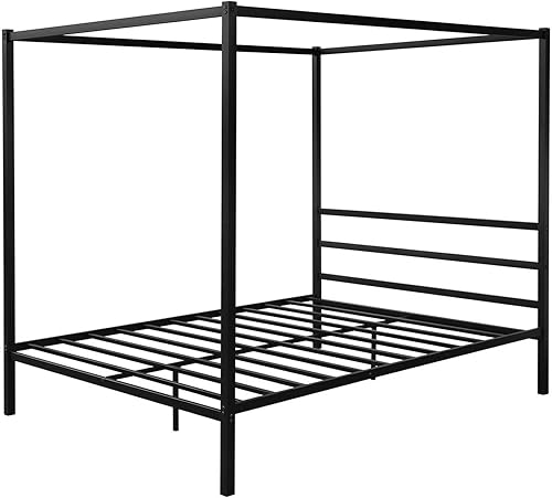 Miniatura 6 de TMEOSK Queen Size 4-Post Metal Canopy Bed Frame with Classic Retro Style Headboard and Sturdy Steel Support for Boys Girls Teens Adults