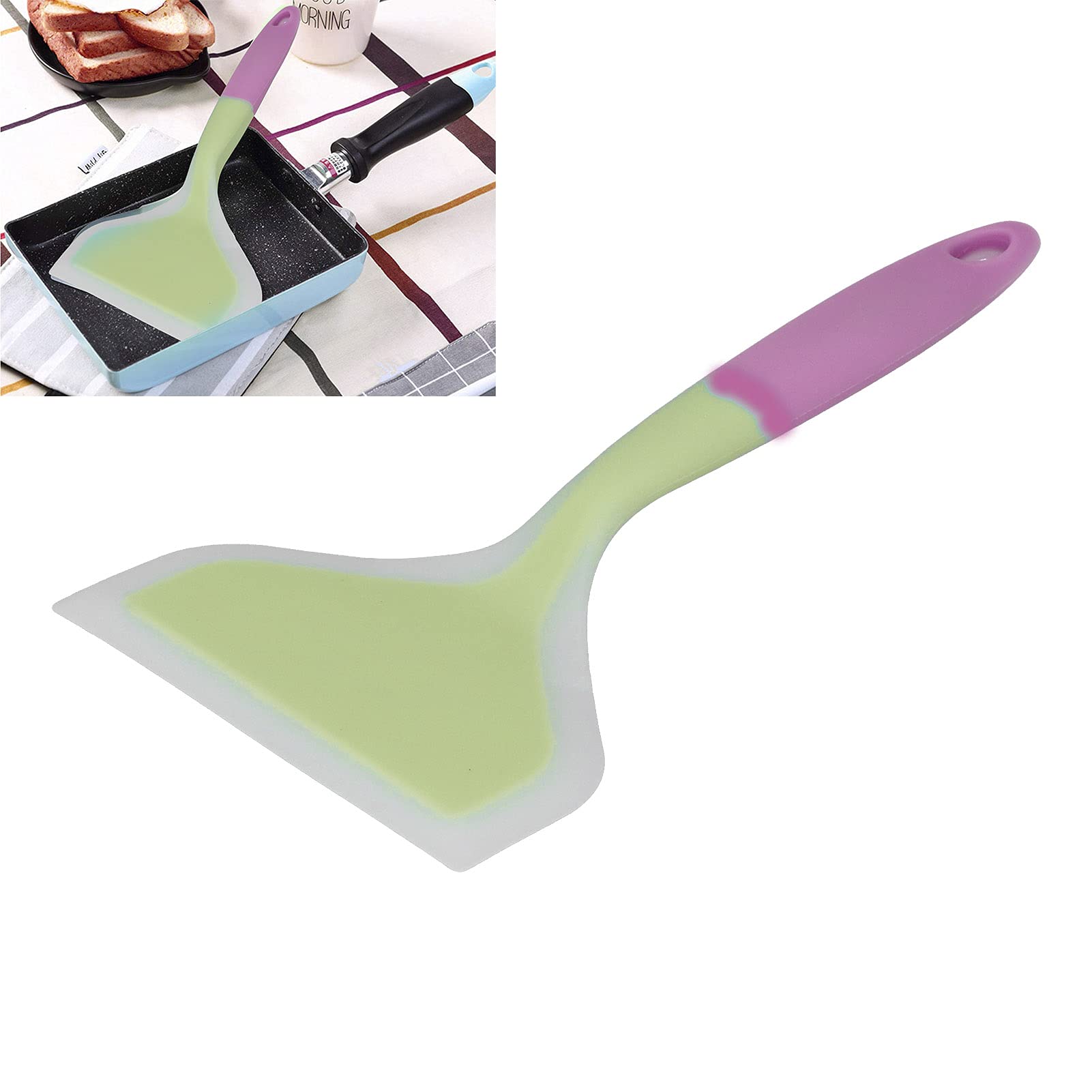 Ejoyous Espátula Ancha de Silicona, Espátula de Cocina Transparente de Dos Colores con Cabeza Ancha de 10 X 4,7 Pulgadas, Antiadherente, Ergonómico, para Panqueques, Huevos, Carne, Cocina Casera