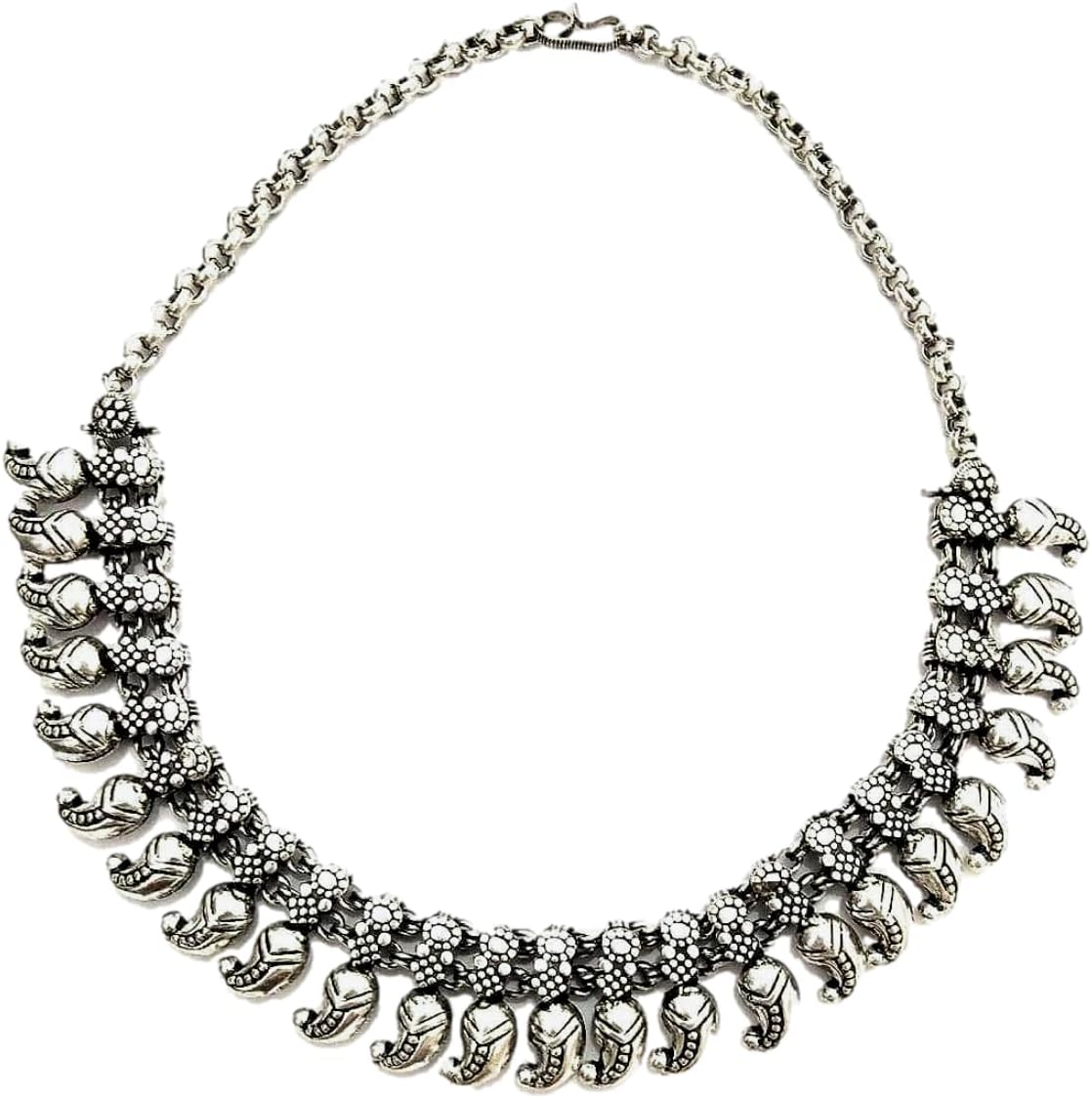 athizay Necklace oxidised silver choker for women fashion traditional Indian jewelry tribal inspired antique silver Choker Metal jewellery (Streak Mango Bead)