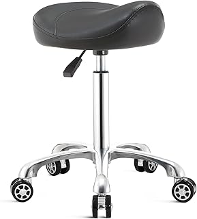 Nolasalon Saddle Stool Chair for Massage Clinic Spa Salon Cutting, Saddle Rolling Stool with Wheels Adjustable Height (Black)