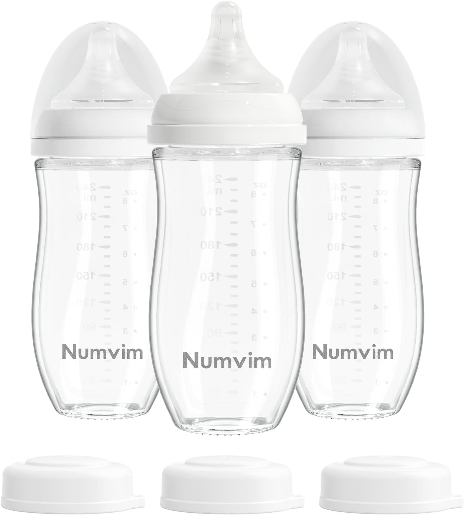 Natural Glass Baby Bottles with Gentle & Slow Flow Nipples, Newborn Breastfeeding Bottle, Anti-Colic, Includes M Nipples(3 Month+),3 Packs (White 8 Oz)