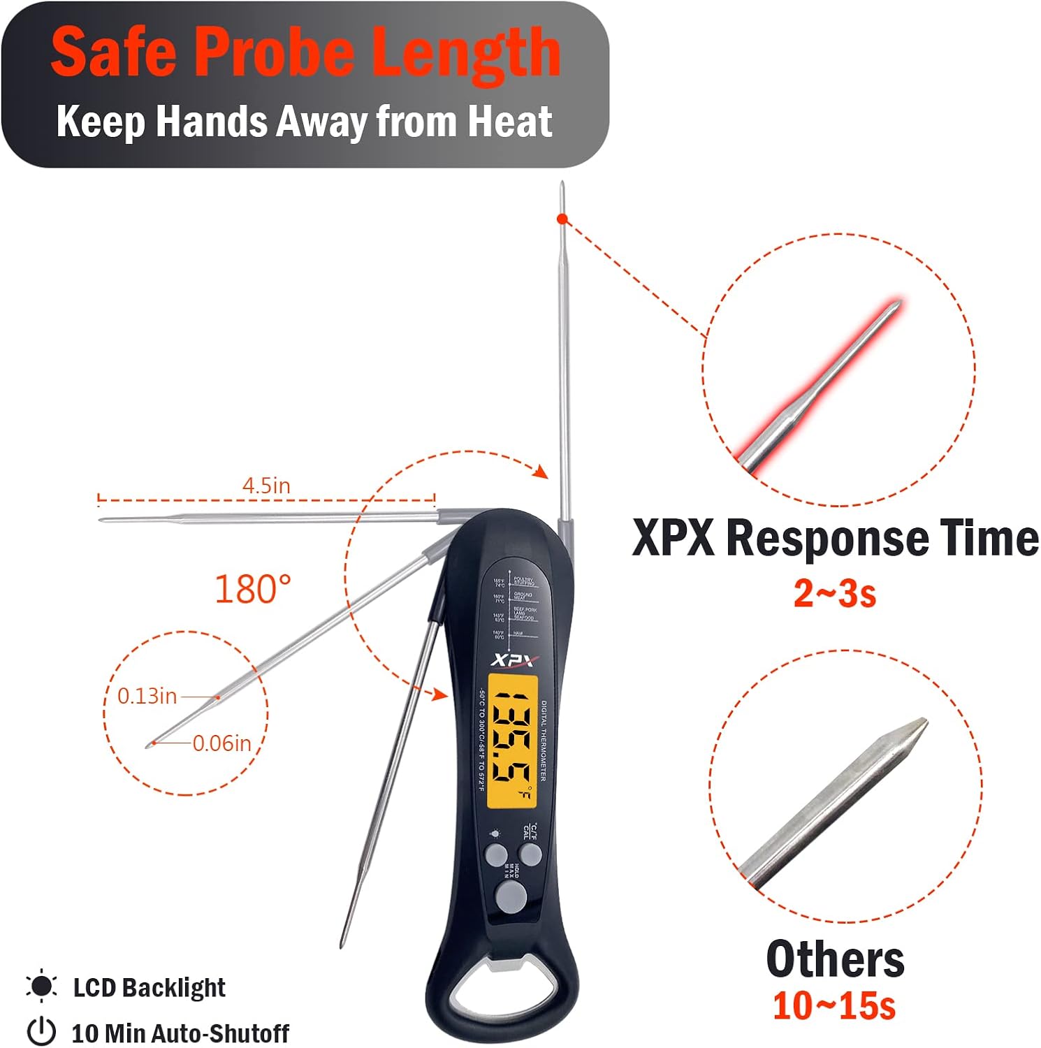 review XPX Meat Thermometer, 2~3 Sec Digital Instant Read Thermometer for Cooking, -58°F to 572°F Waterproof Thermometer with Chart for Kitchen, Smoker, BBQ, Turkey, Coffee, Candy