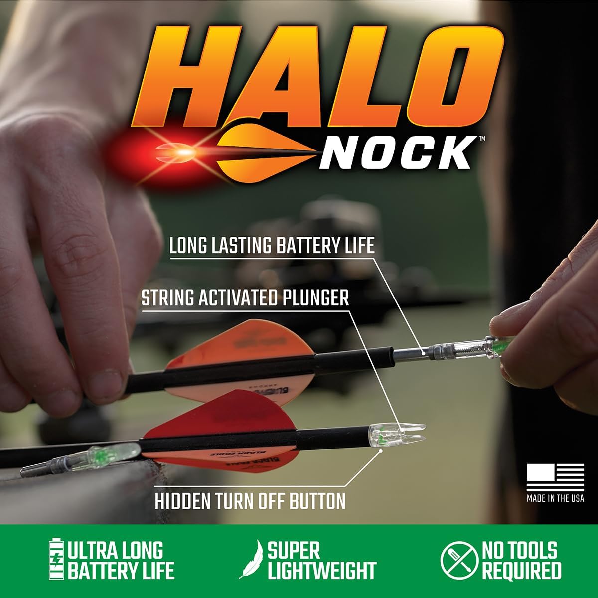 Halo Nock Micro Lighted Nocks for Archery & Bowhunting, Fits .165-.166 Internal Diameter Arrows, Assorted Colors, 3-Pack