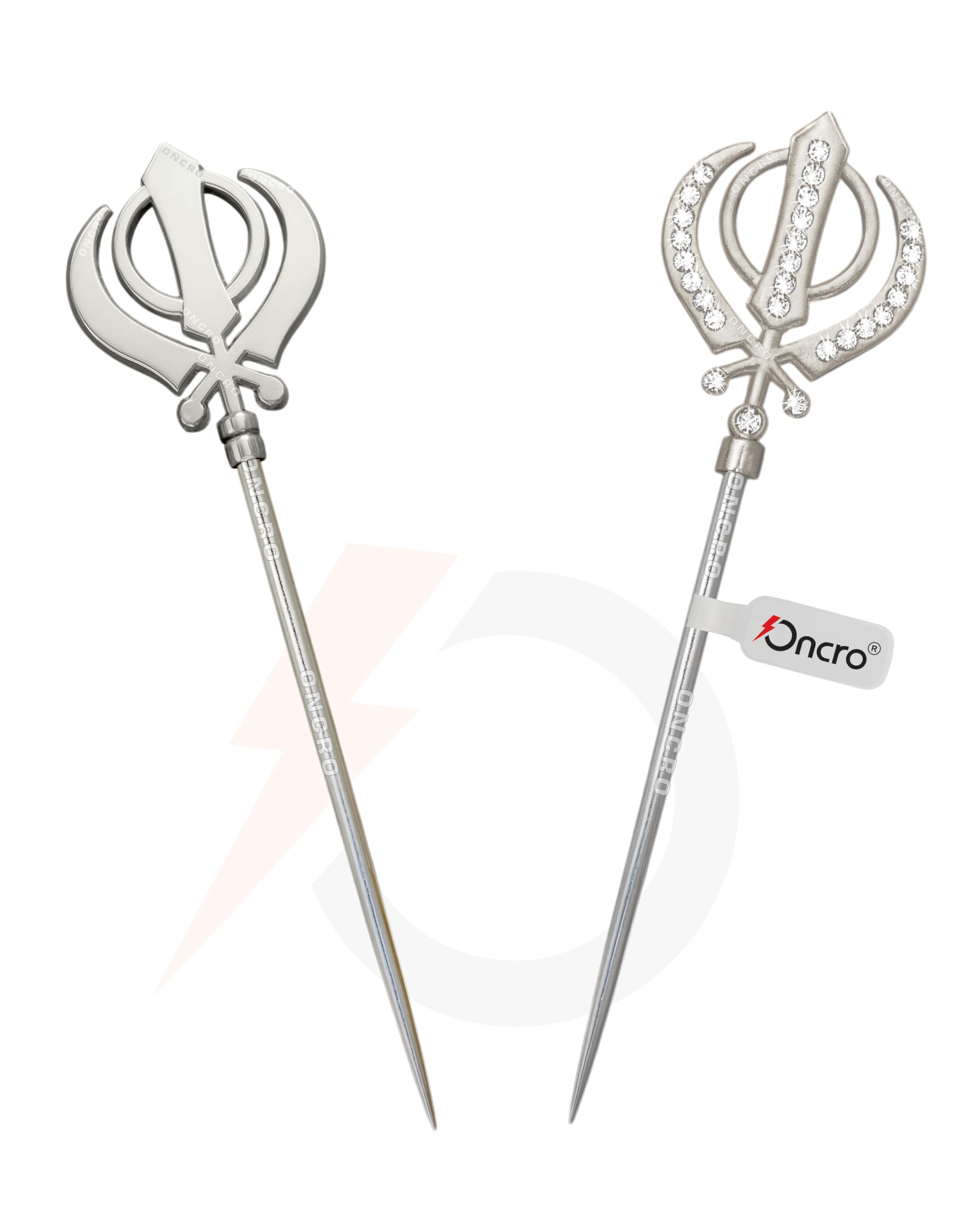 ONCRO® Silver Sikh Khanda Rhinestones baaj baaz salai Hair Pin Needle stick silai for Religious Punjabi Sardar ji Dastar Parna Turban Pagri Pag Patka 5ks for Men Boys & Girls alloy steel metal 7 inch-image-46