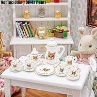 Vista 6 de Odoria Juego de té de porcelana en miniatura 1/12, 15 piezas, accesorios de decoración de casa de muñecas, gato