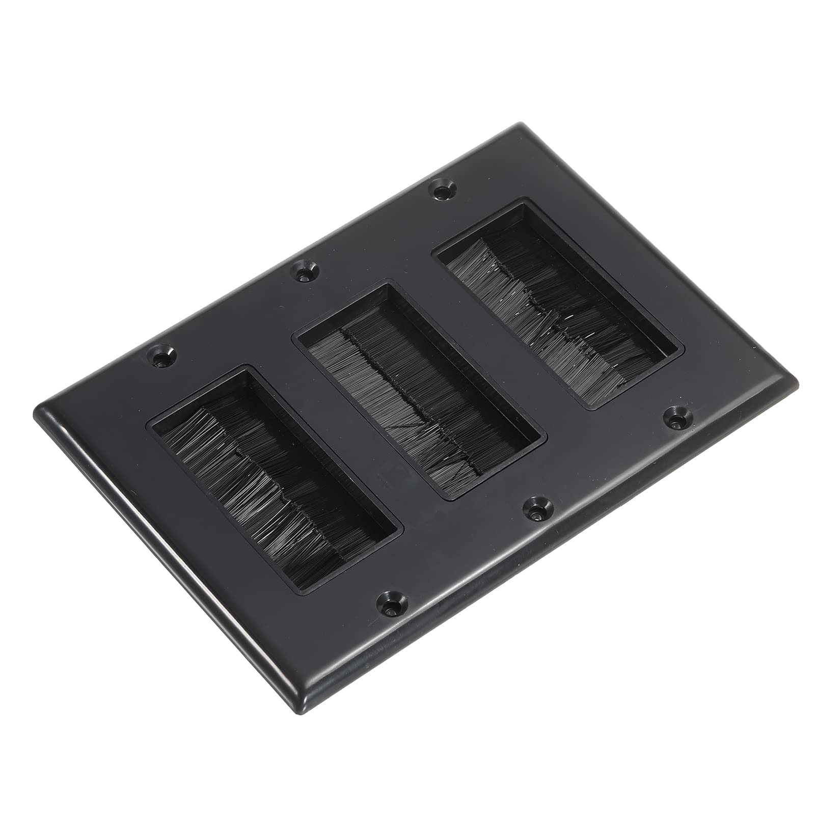 PATIKIL Brush Wall Plate Decoration Wall Panel Cable Pass Through Three Gang 163mmx114mm Black for Low-Voltage Cables