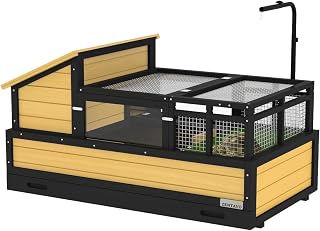 Wooden Large Tortoise Habitat 3 Tiers Large Space - Outdoor Tortoise Enclosure with Dual Ramps, Adjustable Lamp Holder & Pull-Out Tray for Tortoise House,Turtle Cage for Small Animals