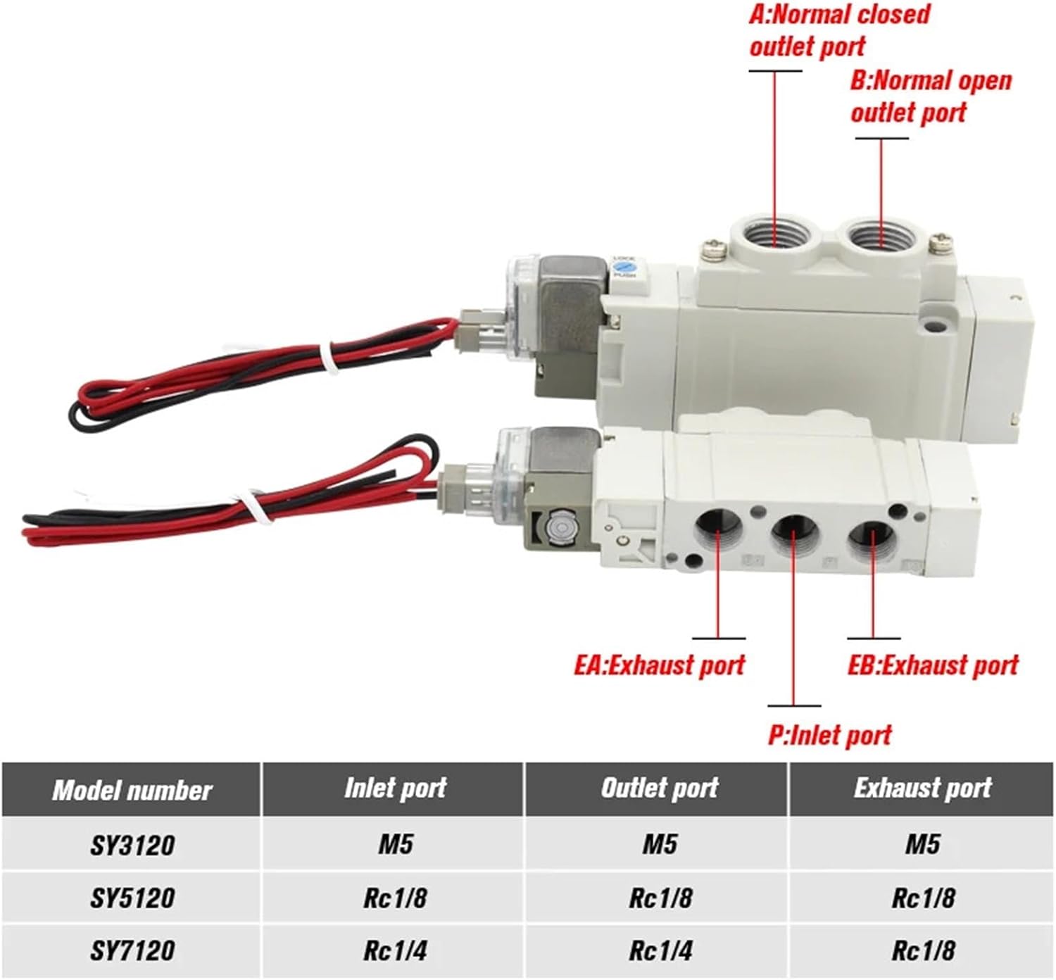 5 port 2 Solenoid Valve SY3120 SY5120 SY7120-4LZD/5LZD/6LZD Normal Close Internal Pilot Automation Valve(SY3120-6LZD-M5)