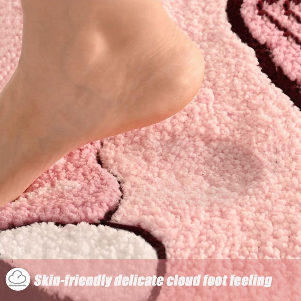 Cute Butterfly Bathroom Rugs Girls Funny Bath Mat Non Slip Washable Shaggy Bedroom Runner Rug Floor Bathmats Door Mats Absorbent Soft Microfiber Carpet for Shower, Bathtub (16" X 24", Pink)