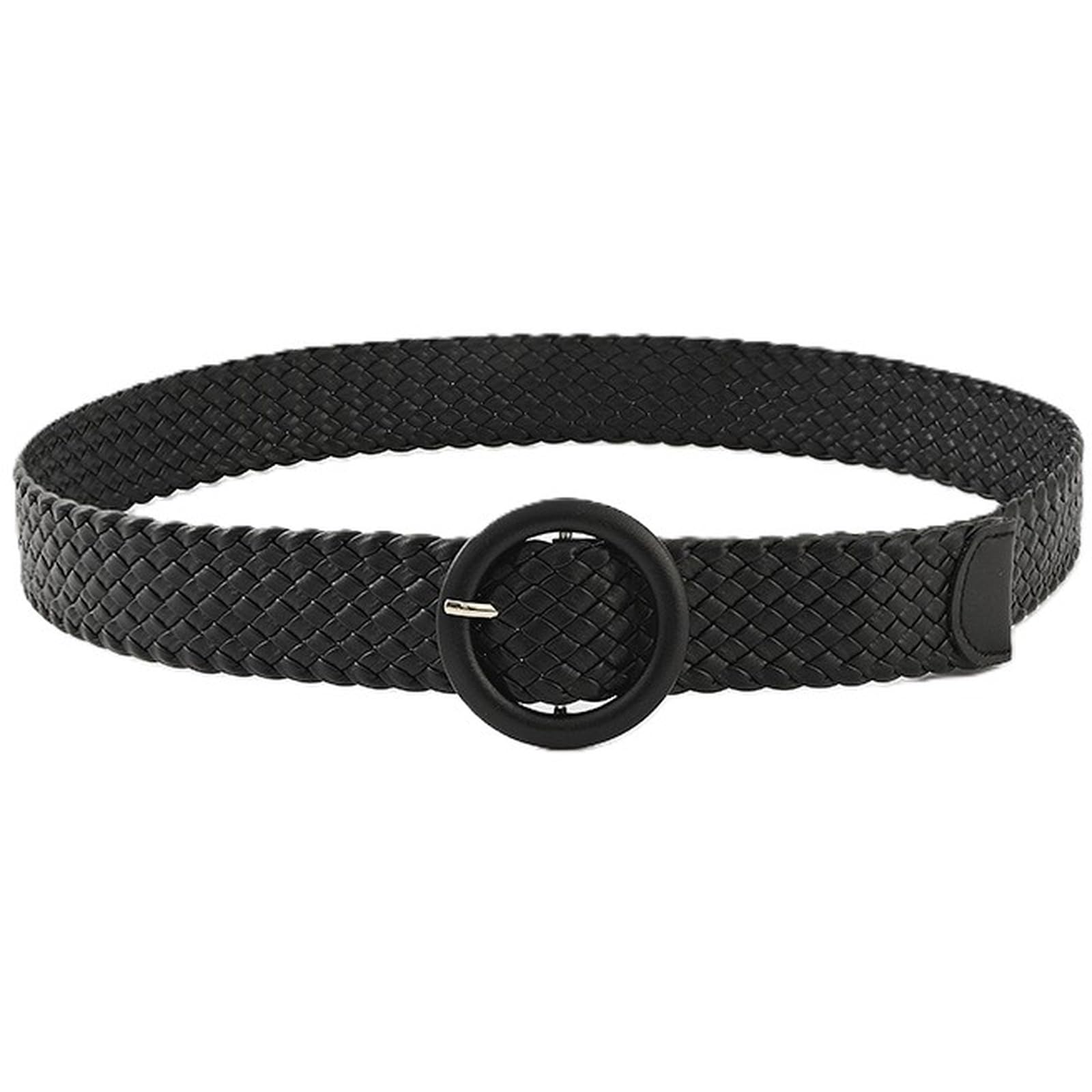 AGUTALITHIC PU-Leather Braided Belts for Women 1 1/2" Classic Waistband Woven Strap with Round Buckle for Jeans Pants Dresses(105cm/41, Black)