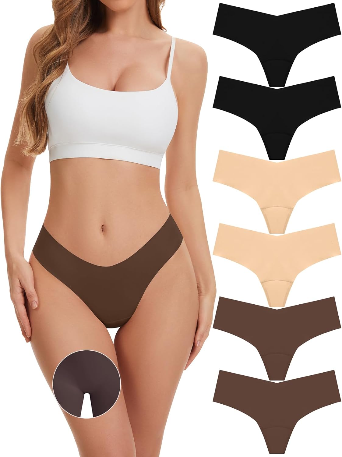 OVRUNS Camel Toe Underwear for Women Low Waist Camel Toe Thong Seamless Workout Cameltoe Proof Concealer Panties 3 Pack