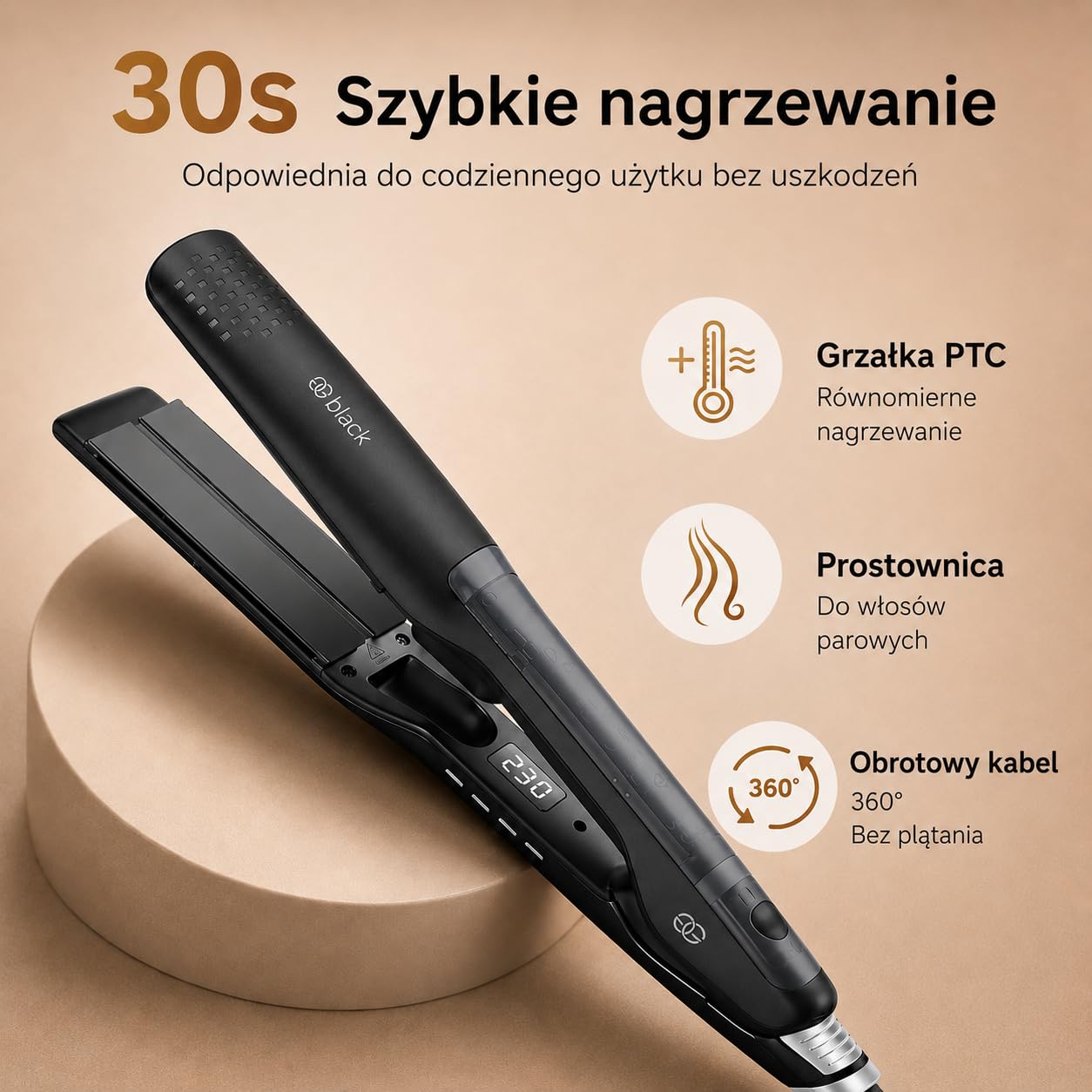 Prostownica parowa Golden Goods 2 w 1 - Prostowanie i kręcenie loków - Steampod Pro Black Edition - Profesjonalna prostownica parowa - 10 ustawień temperatury do 230ºC - Bardzo szerokie płytki