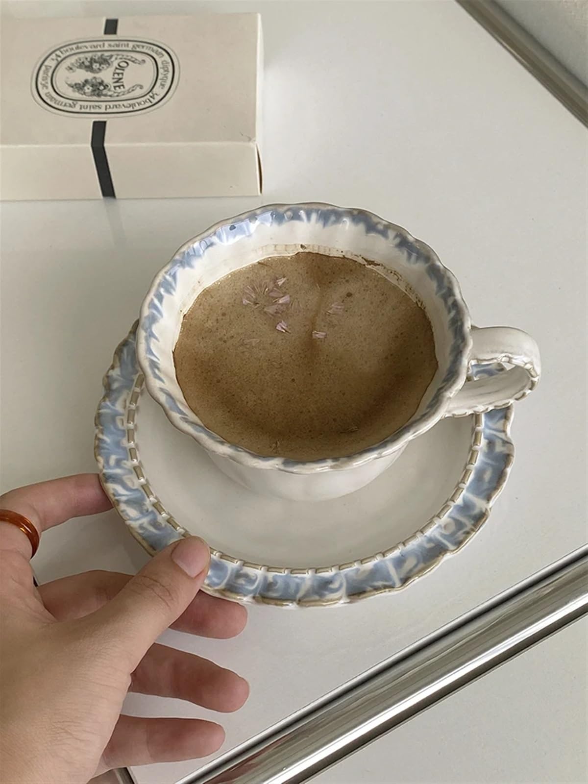 Juego de taza café cerámica 300 ml, juego, té negro la tarde, platos y cuchara Para Todo Tipo de Bebidas(03)