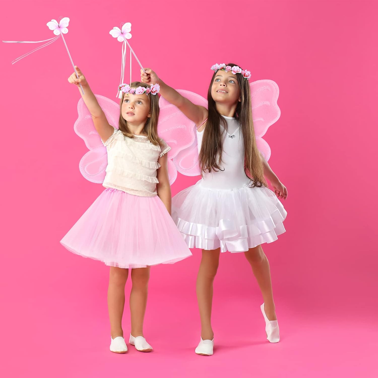 Fairy Princess Costume Set, Include Headband, Butterfly Fairy Wing, Tutu Skirt, Butterfly Wand for 2-12 Years Girls, Birthday - Image 6