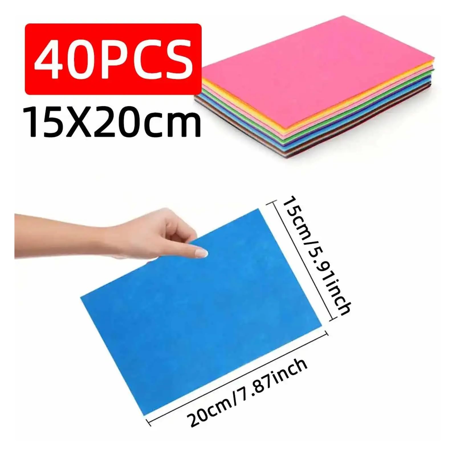 40 blocs de feutrine unie prédécoupés. Lavage à la main uniquement. Convient for les projets couture et bricolage Convient pour la décoration et l'artisanat(15cmX20cm)
