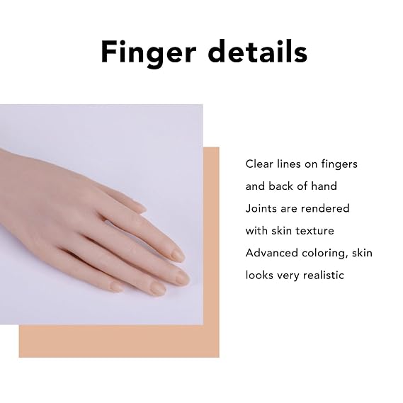 Realistic Silicone Female Hand, 10in Bendable Nail Mannequin Hand Life Size Female Model Hand for Showing Jewelry Pranksters Halloween Props Photography Props (Right Hand)