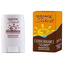 L’AMANDE – Soleil Crema Solare Viso 50+ Stick con Vitamina C, per Labbra, Tatuaggi, Nei, Vitiligine alla Camomilla, Idratante Viso contro le Scottature – 9 ml