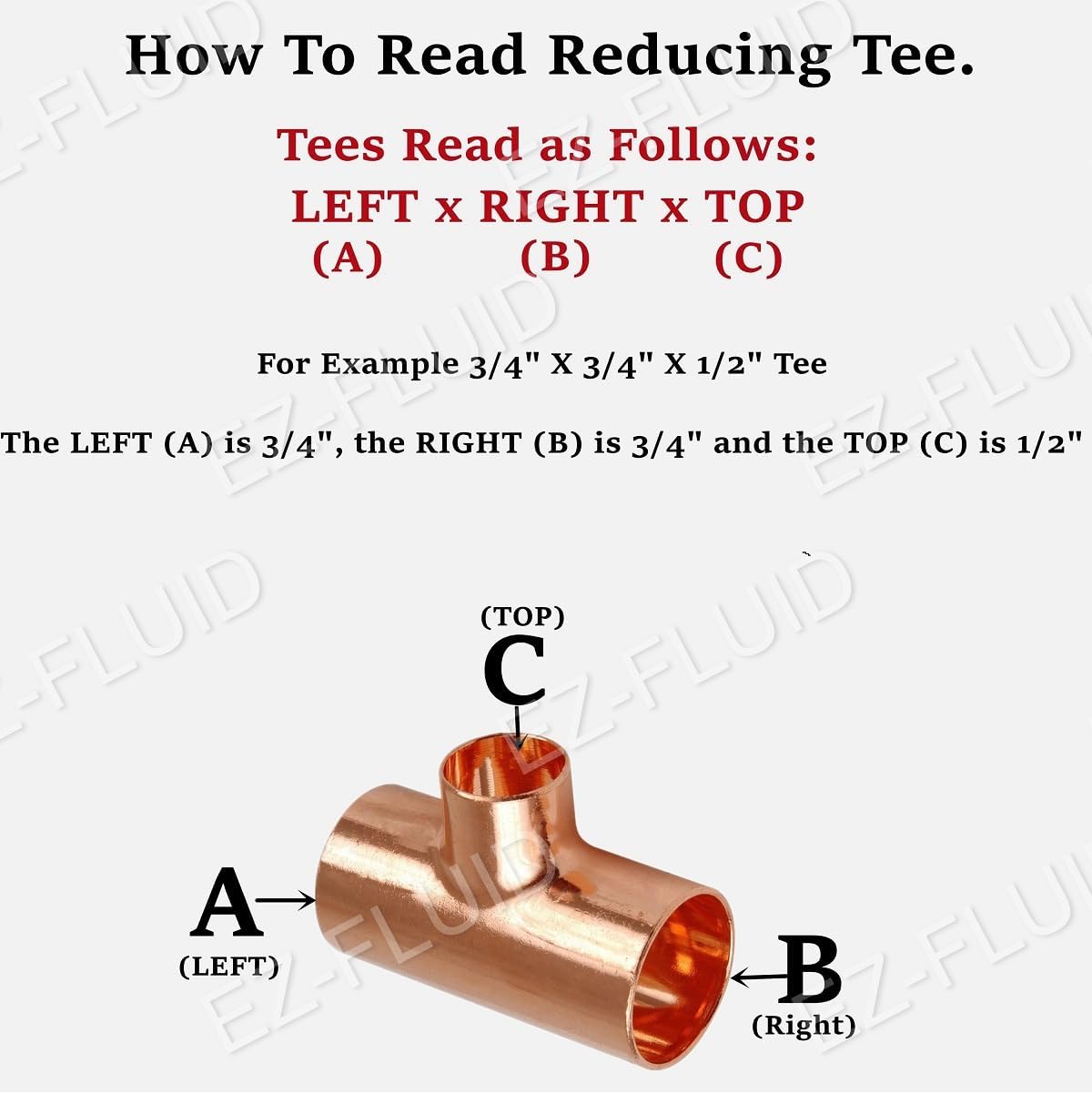 (4-PK) EZ-FLUID Plumbing 3/4" x 3/4" x 1/2" C X C X C Copper Reducing Tee,LF Pressure Reducer Tee Fittings with Sweat Solder Connection for Residential,Commercial Pipe