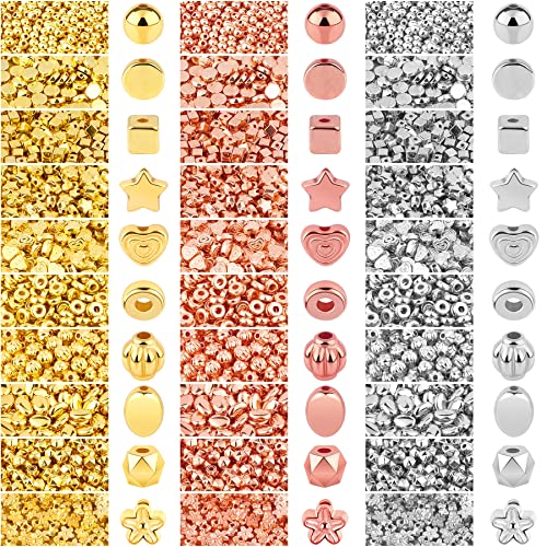 1500Pcs 10 Styles Spacer Beads Assorted Loose Beads for DIY Bracelet Necklace Earring (Gold, Sliver, Rose Gold)