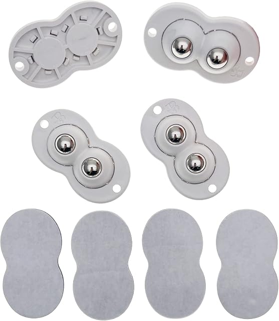 Self-Adhesive Castor Wheels, 4PCS Double Swivel Balls Castors for Furniture, Small 360 Degree Rotation Casters Wheels, Moving Small Furniture Bins Storage Containers Trashes Boxes, White