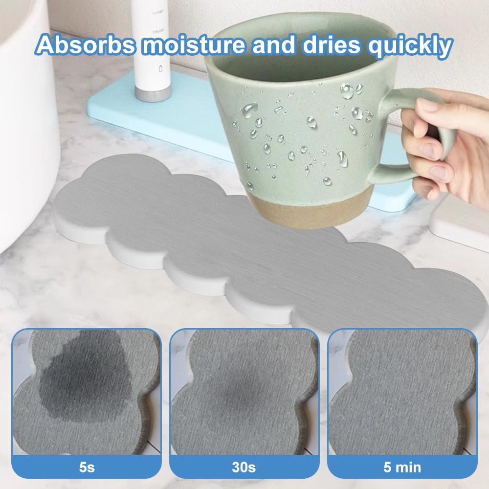 Set Di 4 Sottobicchieri in Terra Di Diatomee Assorbenti, Vassoio Pietra Assorbente,Vassoio in Pietra Assorbente per Bagno, Forte Assorbimento Dell'acqua,Pietre Assorbenti per Lavelli Di Bagno e Cucina