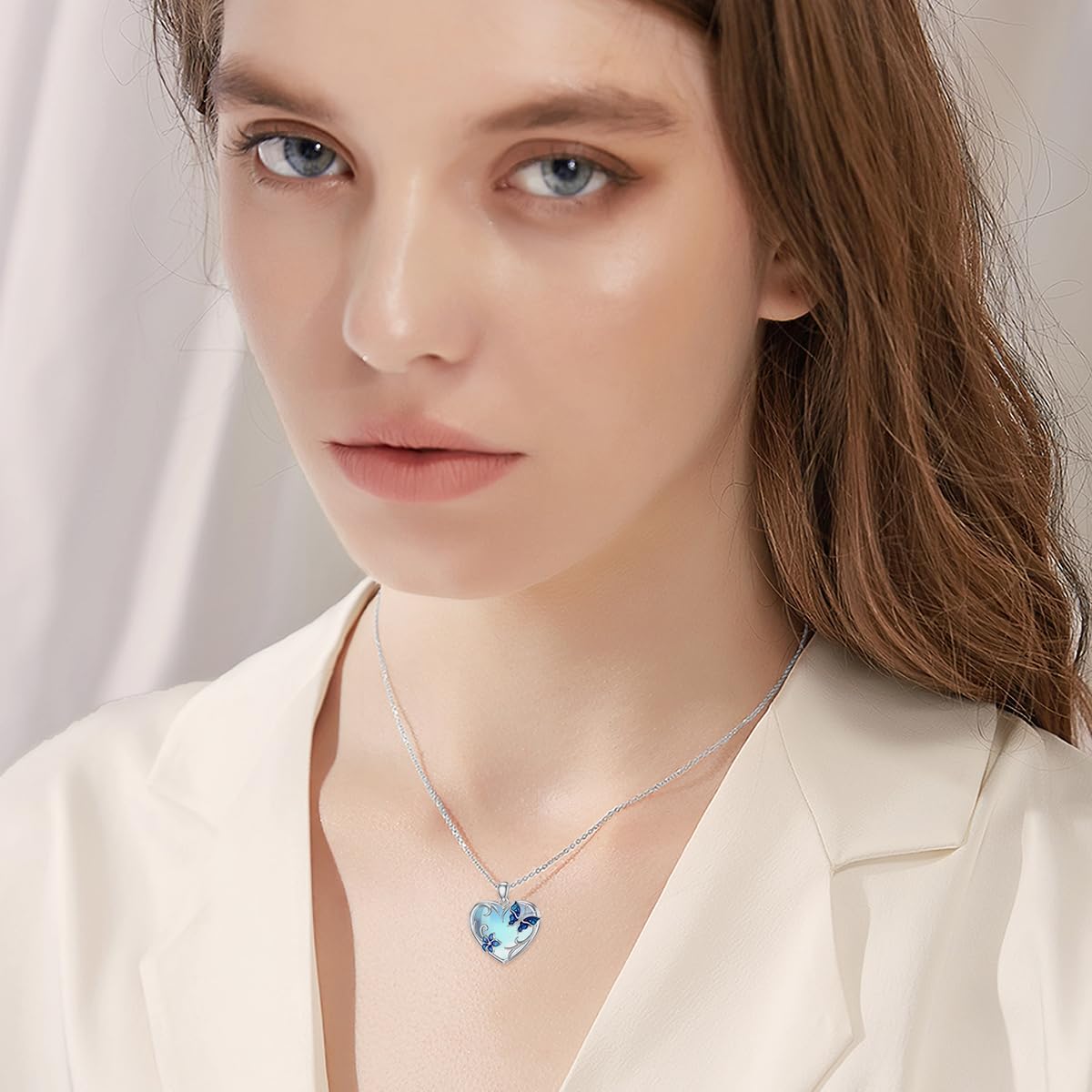 Butterfly Necklace for Women 925 Sterling Silver Moonstone Butterfly Heart Pendant Moonstone Butterfly Jewelry Gifts for Mom Wife - Image 2