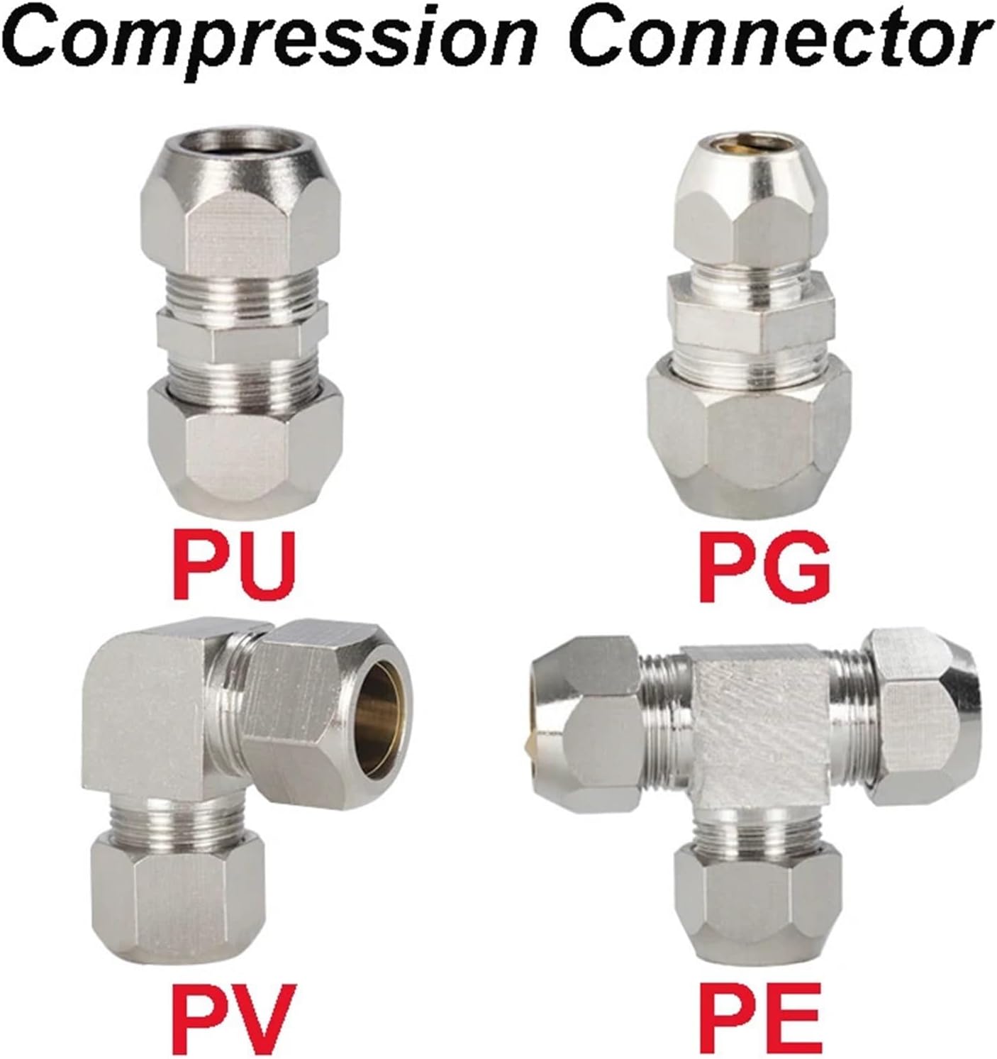 Brass Compression Tube Pipe Fittings OD 4-12mm Compression Union Connector Compression Sleeves Ferrules 1Pcs(8-12mm,PV)
