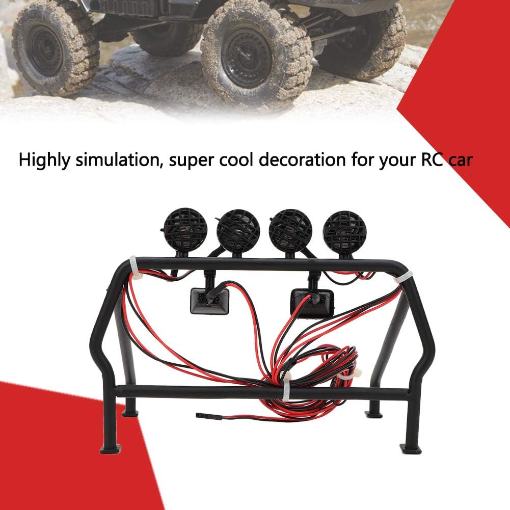 Tbest RC Roll Cage, Durable Metal Frame with 6 LED Lights for Night Driving, 1/10 Scale RC Car Accessory for Model Enthusiasts Racing Fans Off-Road Adventures Customization