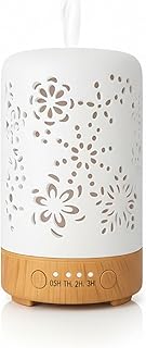 Aroma Diffuser Keramik - Ultraschall Duft Diffuser mit LED Licht 7 Farben – Hochwertiger Luftbefeuchter für Wohnzimmer, Bad & Schlafzimmer – Design Aromadiffuser mit Holzsockel