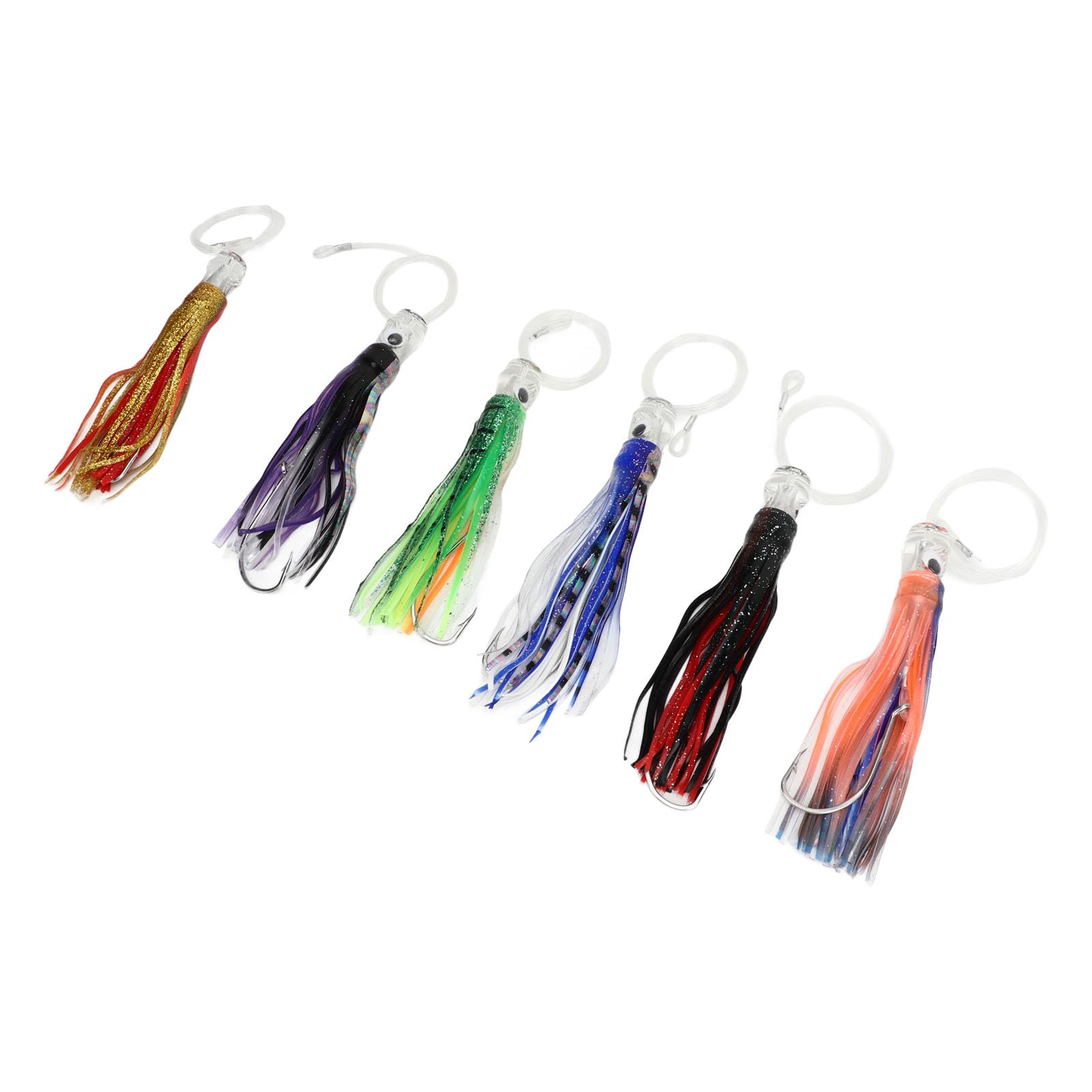 Lot de 6 leurres de pêche à la traîne en PVC Souple pour Eau salée avec Crochets en Acier Inoxydable pour Thon, Marlin, voilier, pêcheur Wahoo, Jupes de Poulpe de 6,3