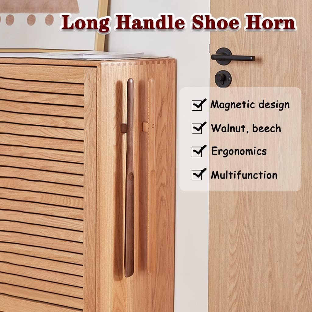 Schuhspanner, Schuhlöffel aus Holz, innovatives magnetisches Design, massivem Walnussholz mit Bogen, ergonomischer Schuhhelfer Buchenholz, for ältere Menschen, 23,6 Zoll | Brown Color