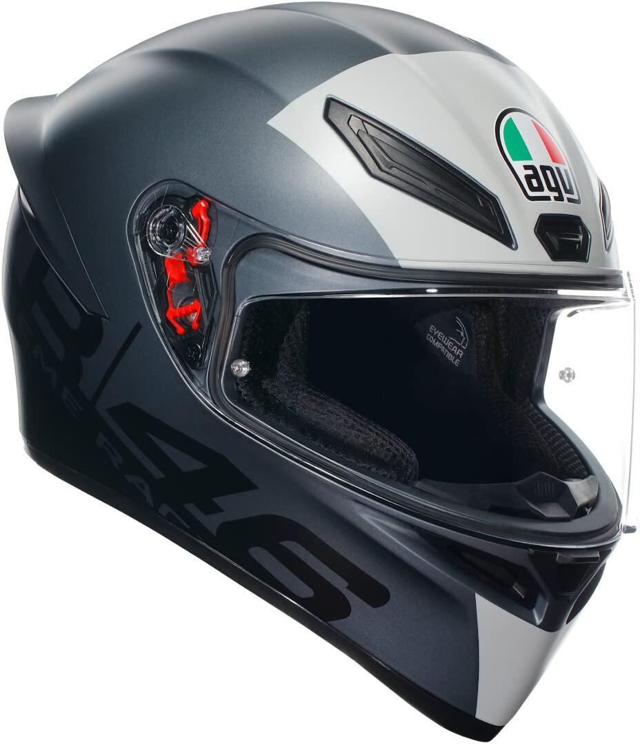 AGV - K1 S E2206, Full-face Motorbike Helmet, ECE, Racing Style with Spoiler, Air Intakes and Scratch Resistant Visor, 190° Field of View, with Intercom Ready, Limit 46, Unisex, S
