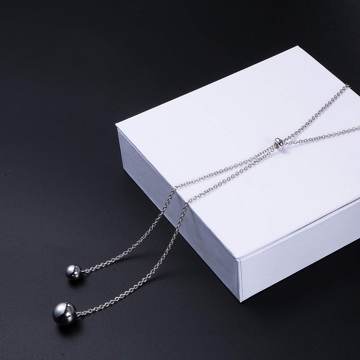 Flyow Long Collier Chaine en Y Femme Elegante avec Pendentif en Argent Sterling 925 Réglable