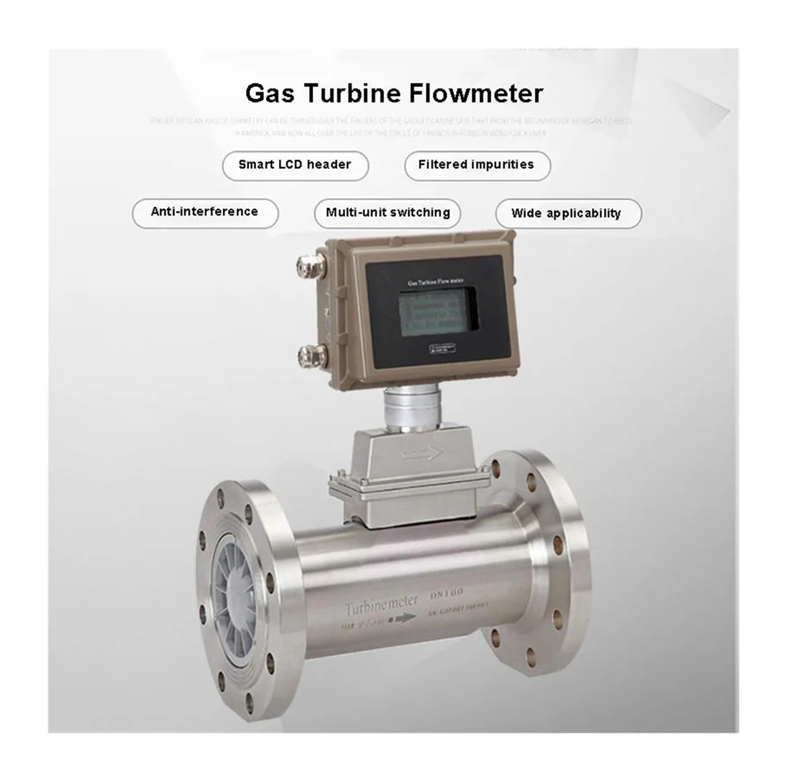 Caudalímetro de turbina de gas inteligente con pantalla LCD, caudalímetro de gas natural licuado de acero inoxidable Garantizar la estabilidad(DN65)