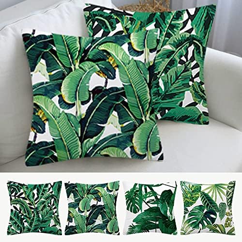 Set of 4 Cushion Covers 45X45cm Tropical Leaves Cushion Covers, Outdoor Waterproof Throw Pillow Covers, Cotton Linen Decorative Pillowcases for Sofa Couch Car Bedroom Home Decor (#03)