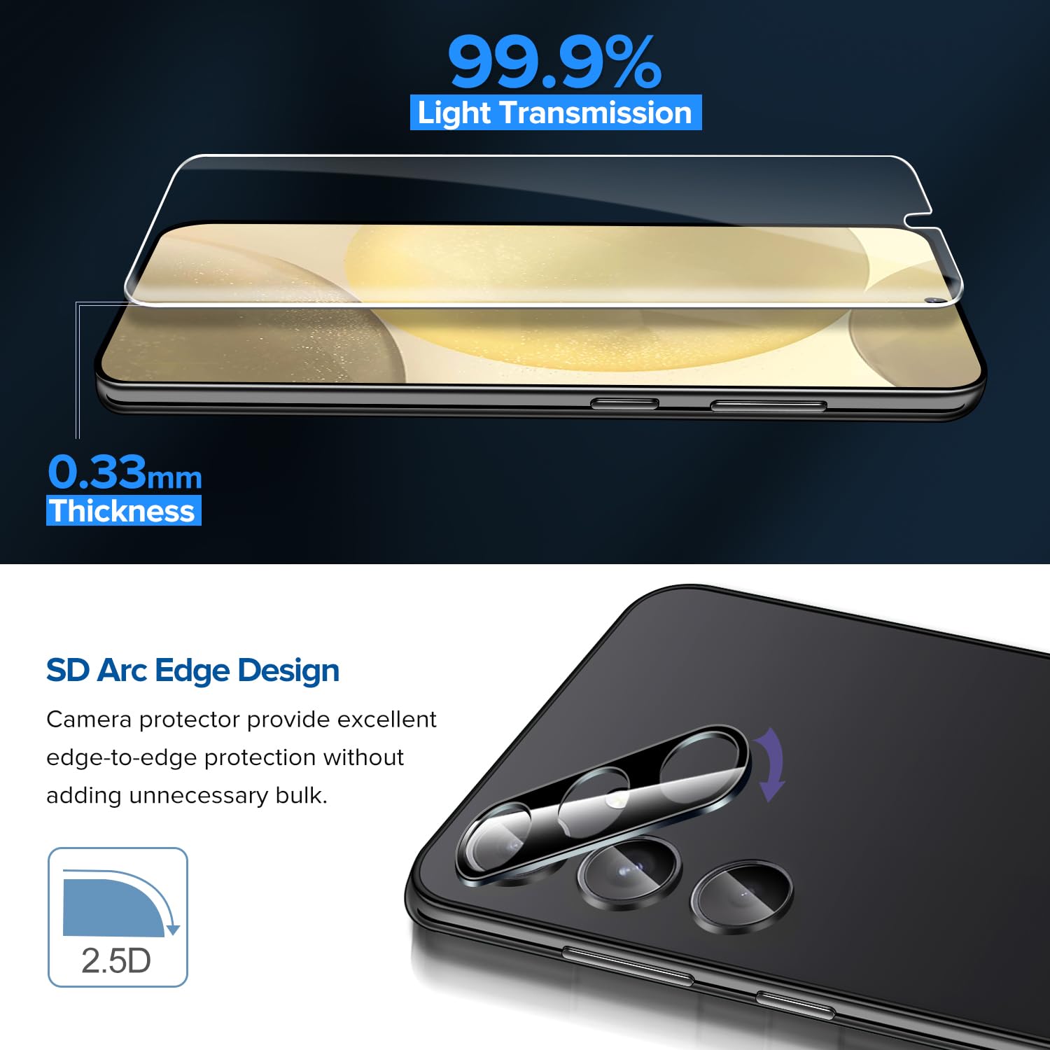 ivoler 2+2 Pack Tempered Glass [2 Pack] for Samsung Galaxy S24 6.2" 5G 2024,[ Not for Galaxy S24 Plus&S24 Ultra], with [2 Pack] Camera Lens Protector Screen Protector with Transparent HD Clear