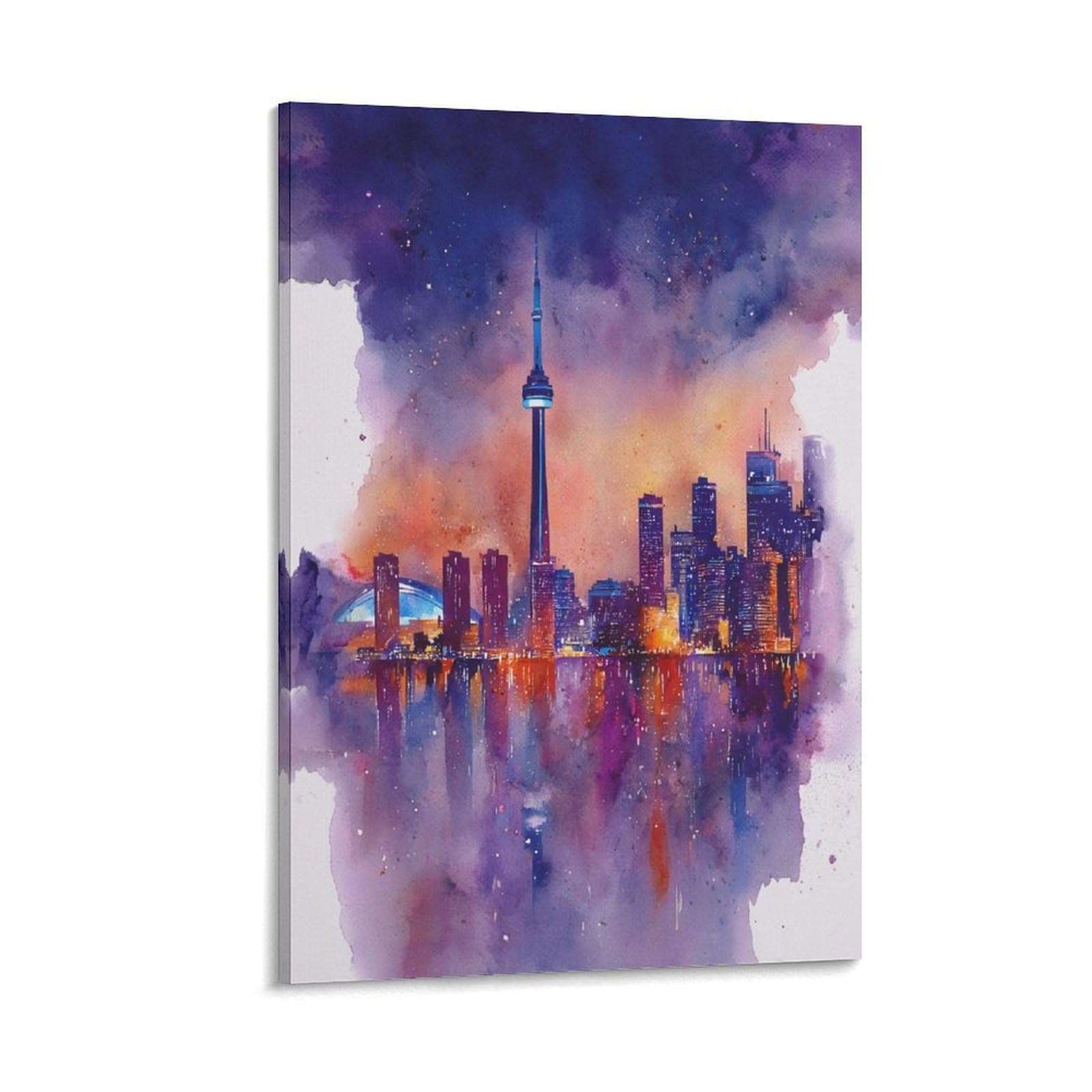 LCYNNH Toronto Watercolor Painting Custom 20x30inch(50x75cm) Vintage Travel Poster Watercolor Canvas Art