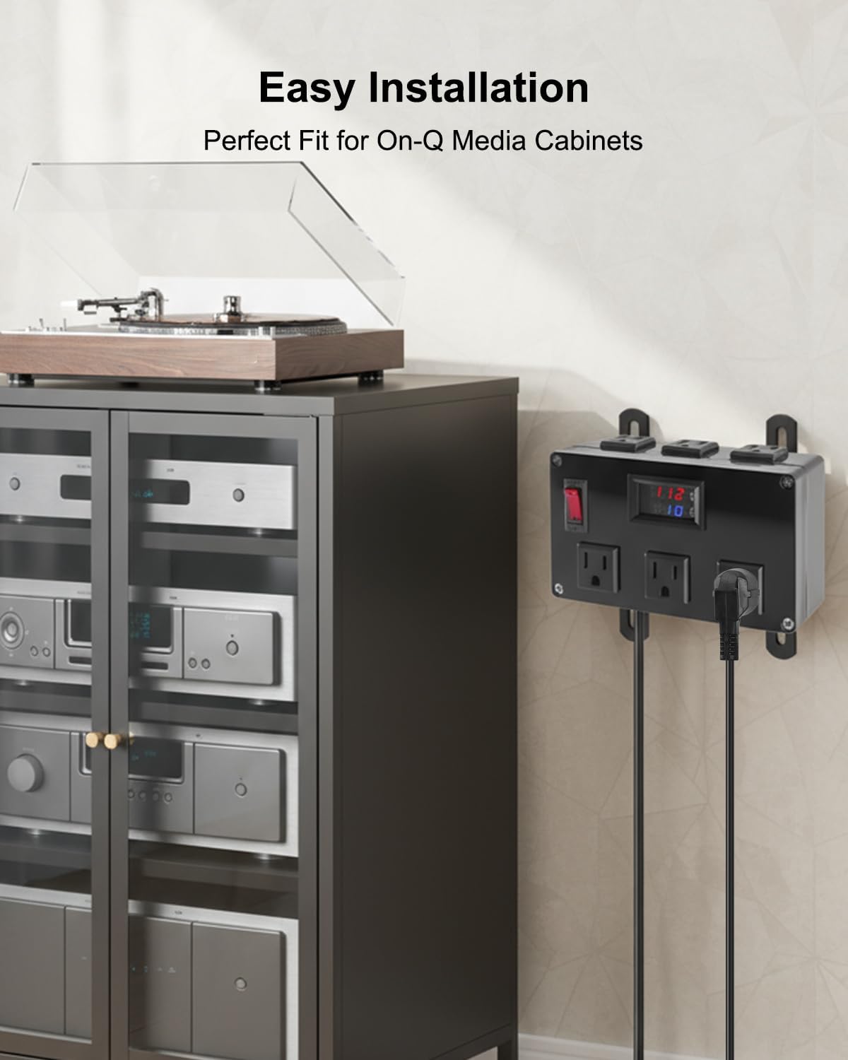 125V 15A Media Enclosure Power Strip Fit for Onq Media Cabinet, Half Width Power Strip with 6 Outlets & 3 IEC C13 Adapters & 1 IEC C7 Adapter, AC1031