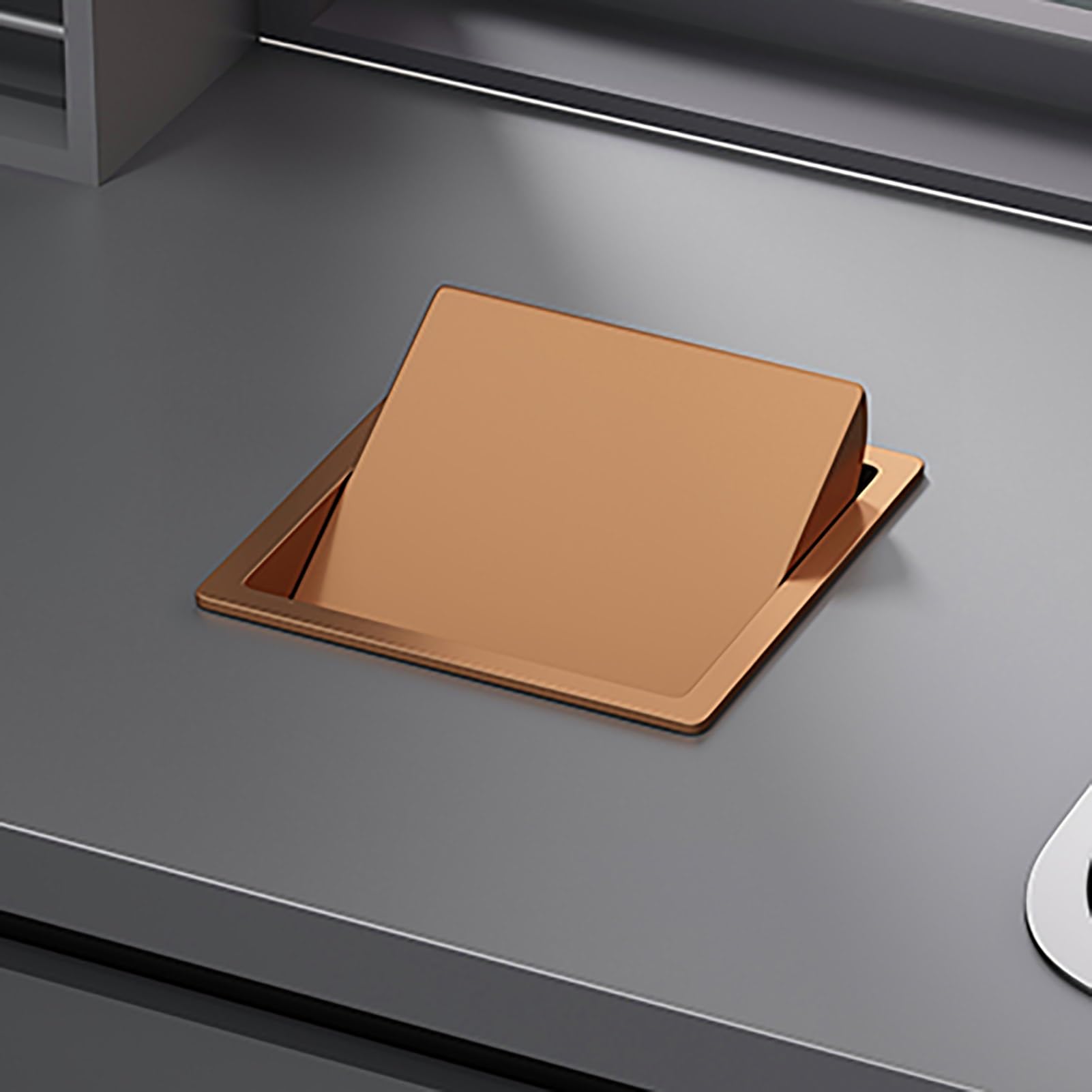 IUokLU Stainless Steel Square Flap Cover for Countertop Trash Can,Kitchen Waste Bin Lid,Office Garbage Disposal（Gold-22x22CM）