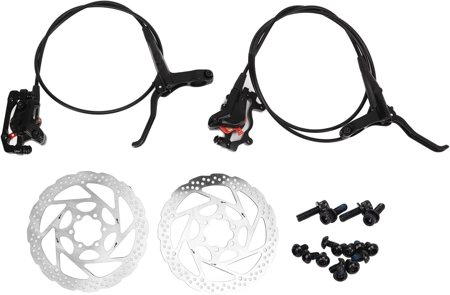 plplaaoo Mountain Bike Hydraulic Disc Brake Set High Performance Aluminum Alloy 2 Piston Hydraulic Disc Brake Front Rear Hydraulic Disc Brake for Mountain Biking Lightweight Durable