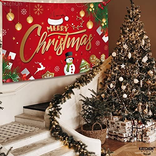 Miniatura 2 de KatchOn, Cartel rojo de Feliz Navidad, grande, 72 x 44 pulgadas, telón de fondo de Navidad para decoraciones de fiesta de Navidad, pancarta de pared