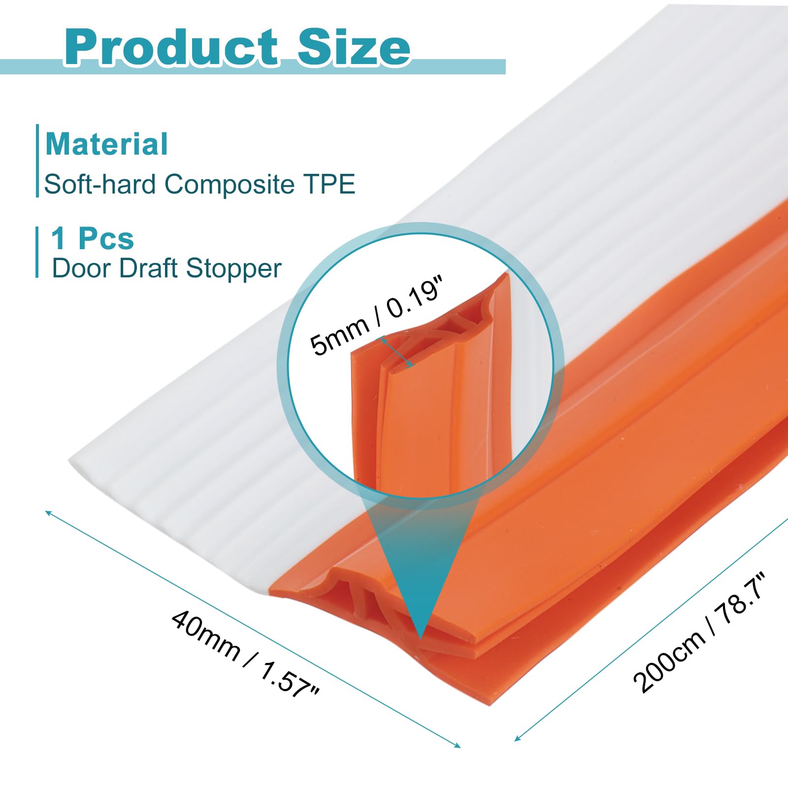 uxcell Door Draft Stopper, 1.57 in x 6.6 ft Weather Stripping Door Seal Door Sweep Door Draft Blocker Under Door Gap Filler Insulator Noise Stopper for Door & Windows Gaps, White Orange