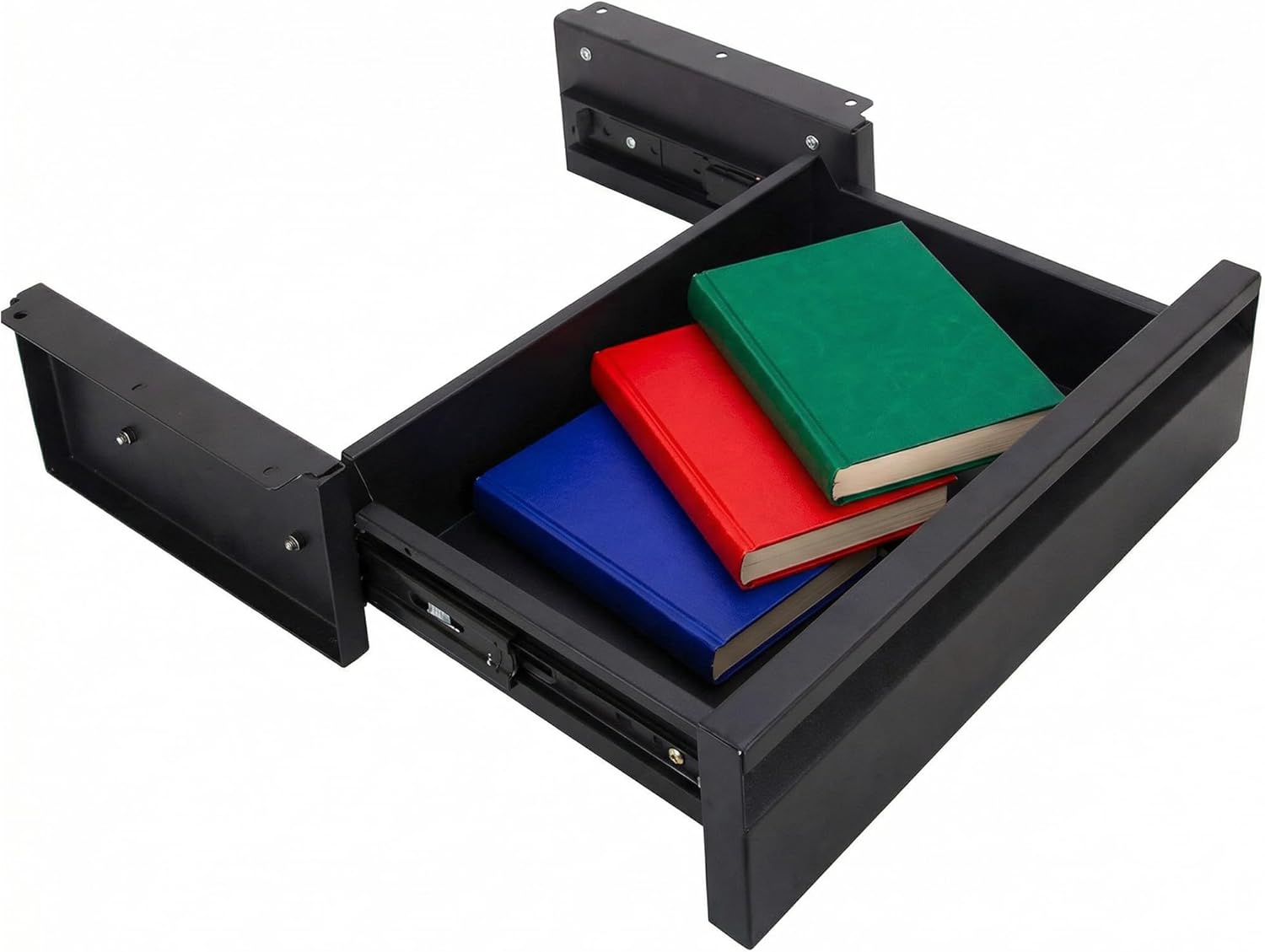 POPMOON 13.8 in Under Desk Drawer For Desk, Pull out Storage Organizer with Slide Extension Mounted Under Flat Wooden Table or Workbench, Carbon Steel Undermount Drawer,Black