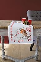 Vista 4 de Vervaco Kits de bordado de punto de cruz, camino de mesa de bricolaje, mantel para bordar con imagen bordada en diseño moderno, algodón e hilo