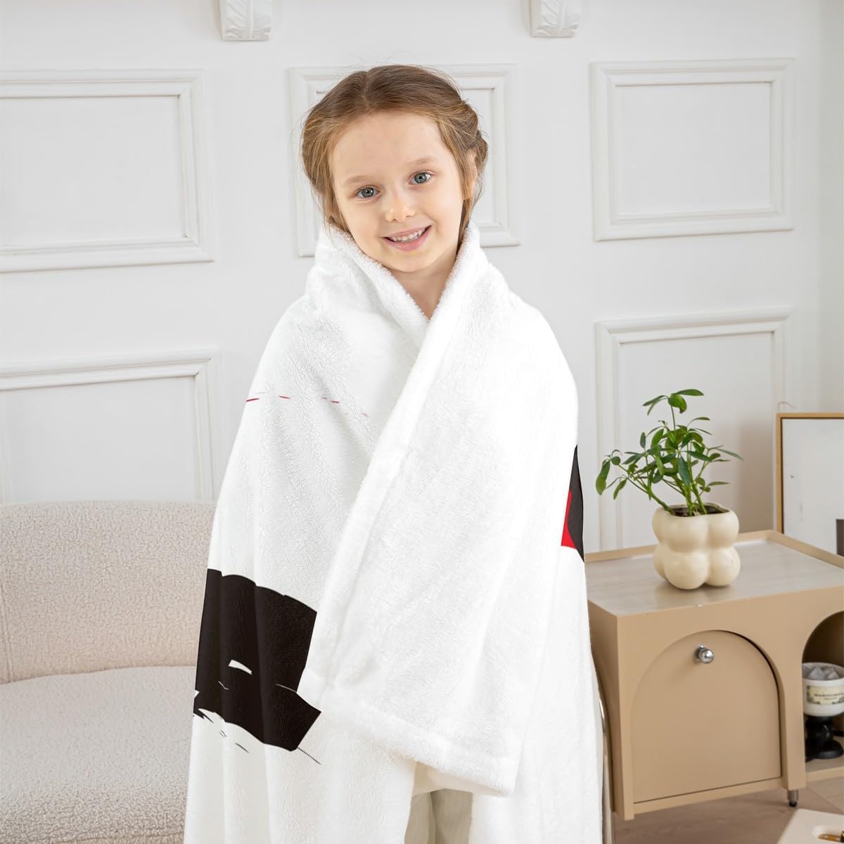 Japanese Style Sherpa Blanket Taekwondo Design Fleece Throw Blanket Black White Red Warm Plush Blanket for Sofa Couch Kids Japanese Sports Fuzzy Blanket Room Decor Throw 50"x60"