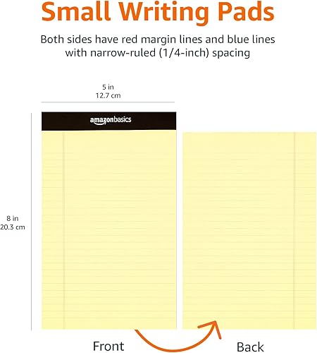 Vista 6 de Yaxa Basics Bloc de notas de escritura con rayas angostas de 50 hojas, 5 x 8 pulgadas, paquete de 12, canario