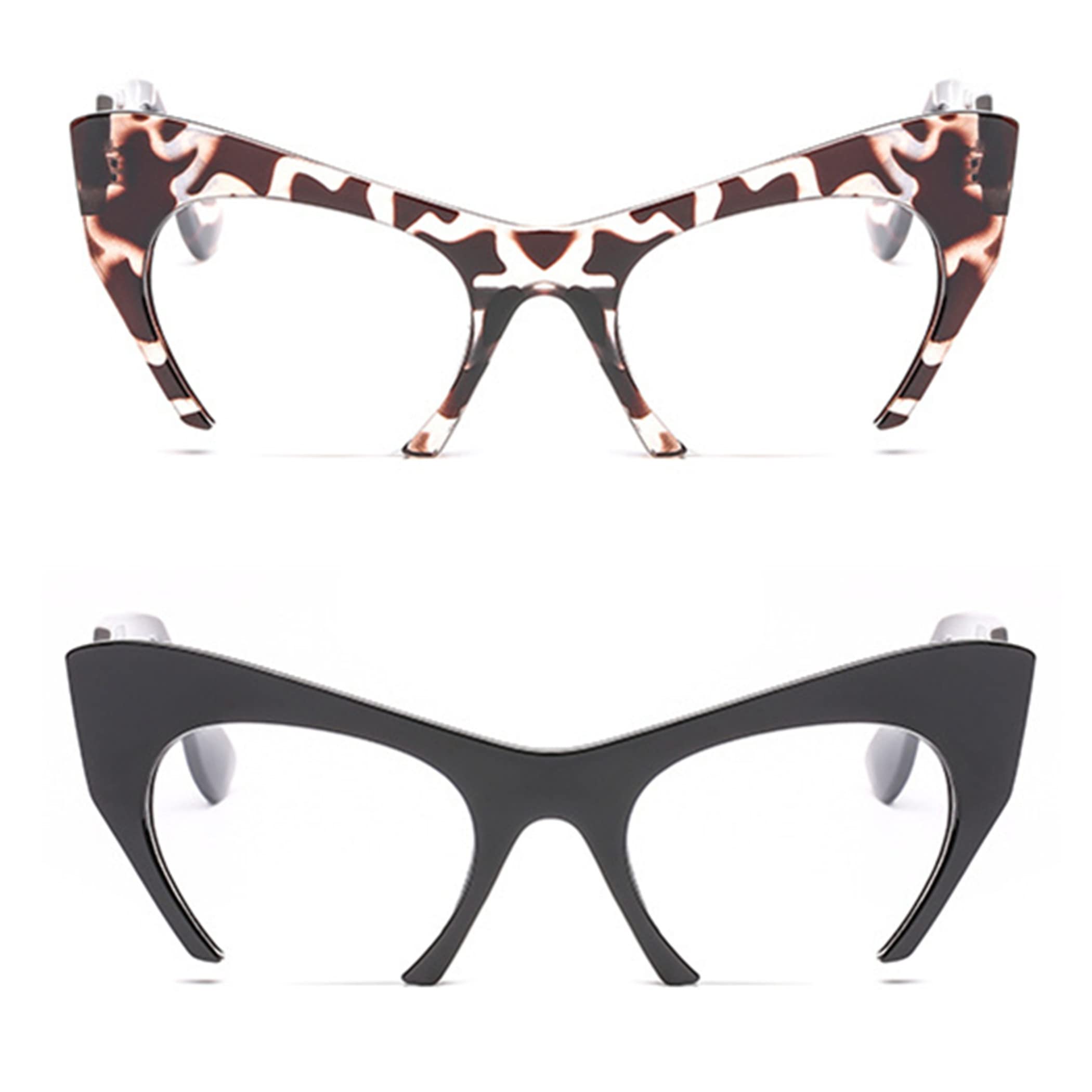 bullabulling Fashion Half Moon Cat-Eye Reading Glass For Women Half-Rim Eyeglass Frame Large lens (leopard/black, 2.5)