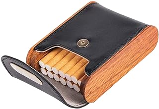 Creative Portable Cigarette Case Lightweight Cigarette Case Wood+Leather Cigarette Case Flip Open Design Regular Can Hold 20 Cigarettes Desktop