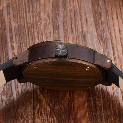 Miniatura 6 de GORBEN Reloj con brújula y tocadiscos de madera para hombre, elegante reloj de pulsera de madera para hombre, reloj de cuarzo ligero hecho a mano